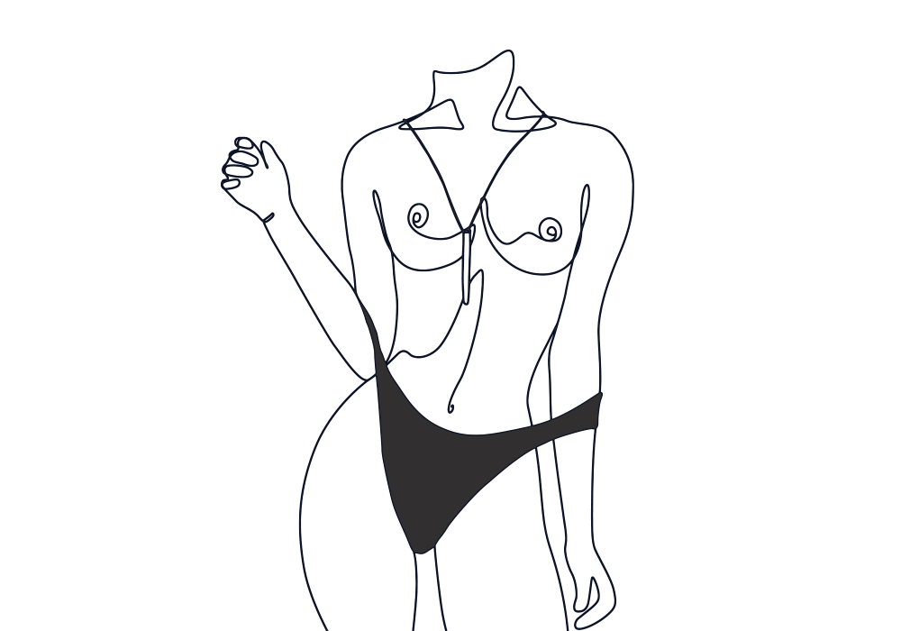 Playful illustration of a woman wearing a small vibrator necklace